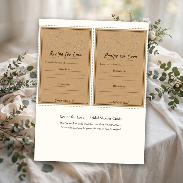 Recipe for Love Cards (Printable, 4x6)