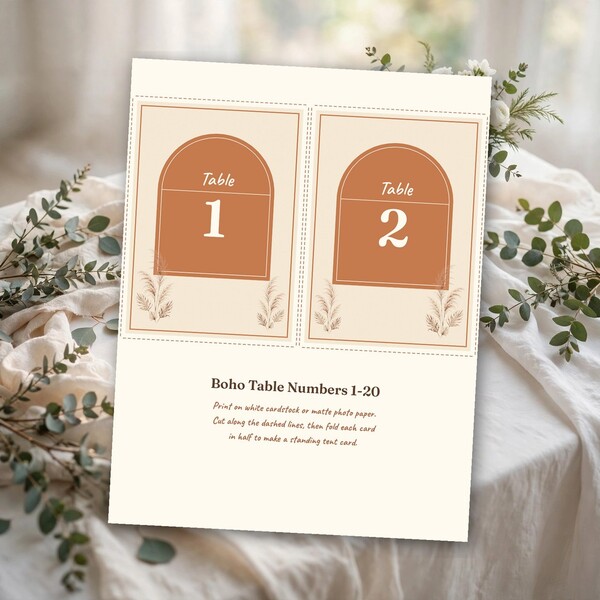 Boho Table Numbers 1&ndash;20 (Printable Tent Cards)