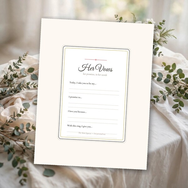 Wedding Vow Cards - His & Hers (Printable, 5x7)