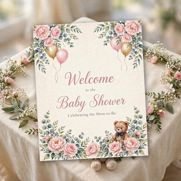 Floral Baby Shower Welcome Sign 8x10 (Printable PDF)