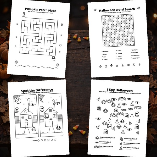 Halloween Activity Pack for Kids — 10 Printable Games & Puzzles (PDF)