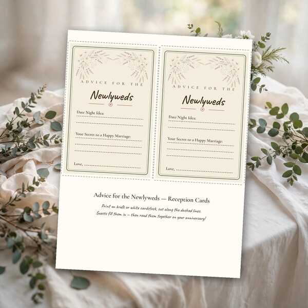 Advice for the Newlyweds Cards (Printable, 4x6)