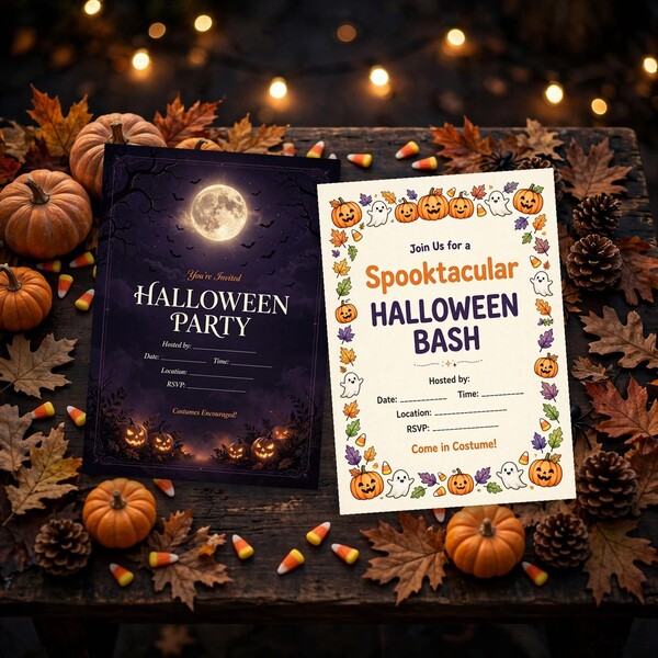 Halloween Party Invitations — 2 Printable 5x7 Designs (PDF)